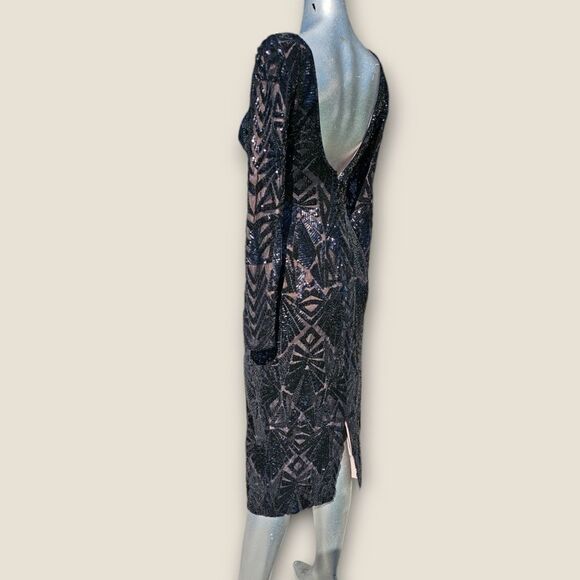 Dress the Population Emery Long Sleeve Black Sequin Cocktail Dress - Picture 9 of 16